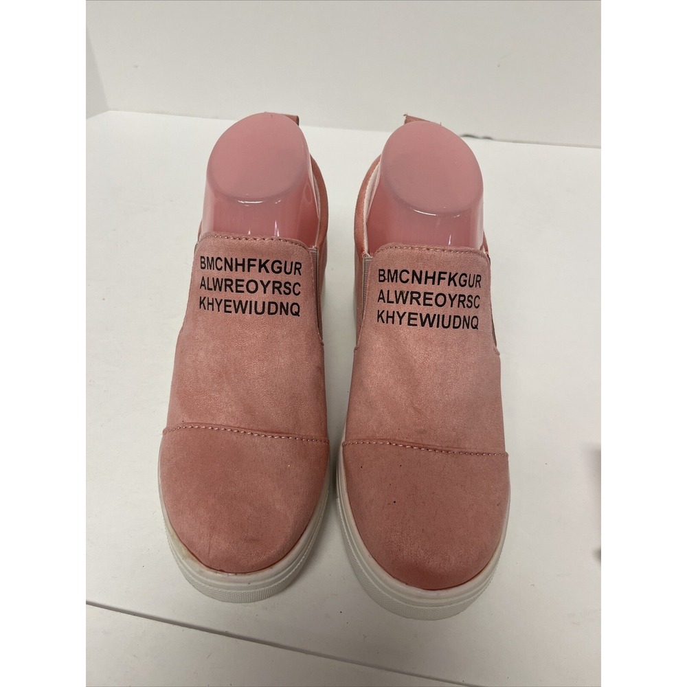Unbranded Women Pink Suede Slip On Wedge Fashion Alphabet Sneakers Size 8.5